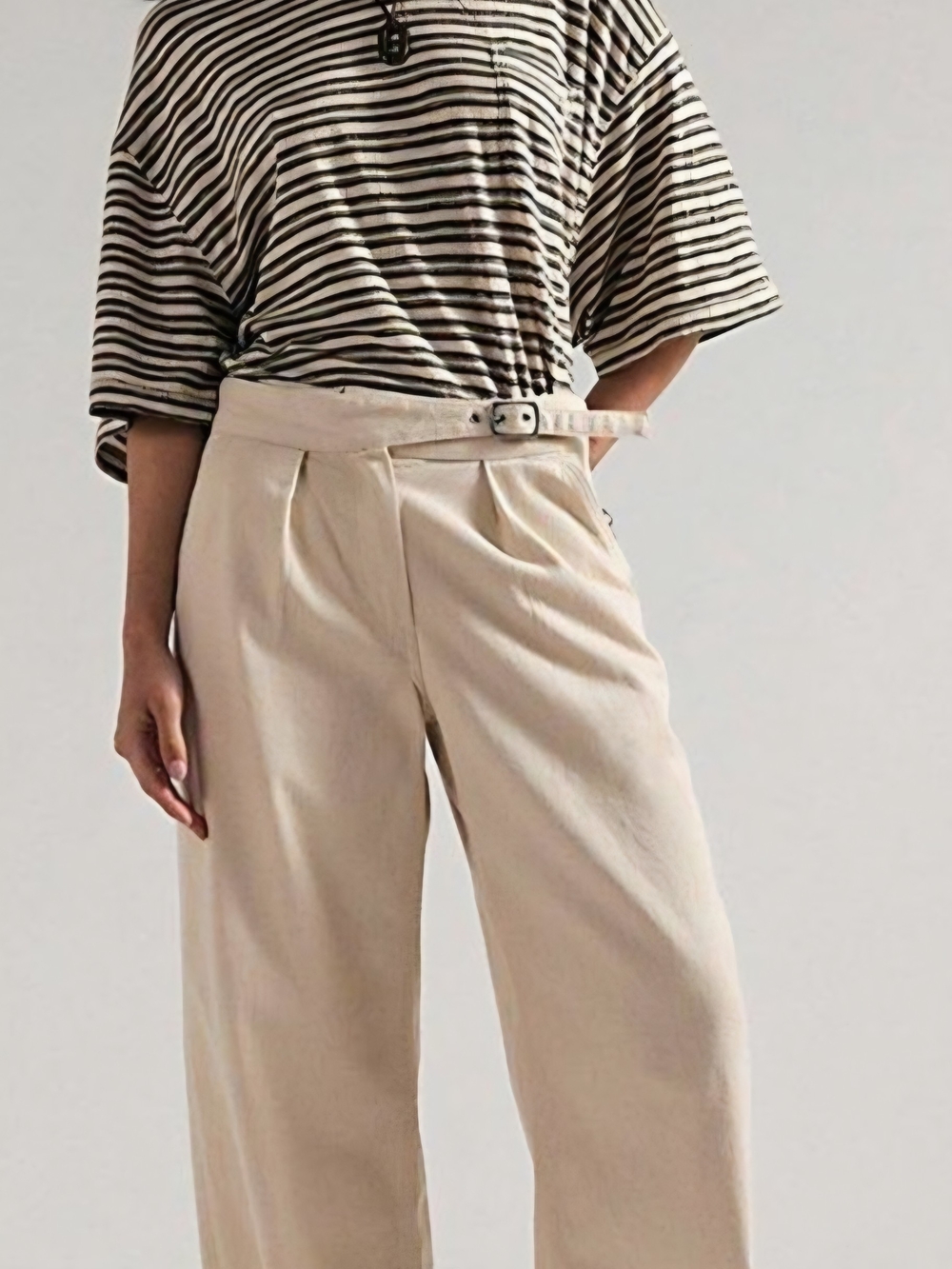 Free People Buckle Up Wide-Leg Trousers in the Natural Cream color